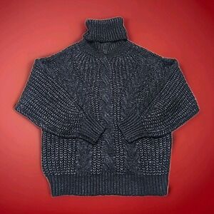 Fate Oversized Sweater XL Black Janice Cable Knit Turtleneck Chunky Knit NWT